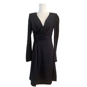 NWT Leon Max 100% Silk Long-Sleeve Wrap-Style‎ Dress - Black - Size 4